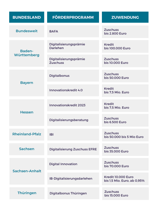 Tabelle Förderung für Digital Leistungen von Ironshark