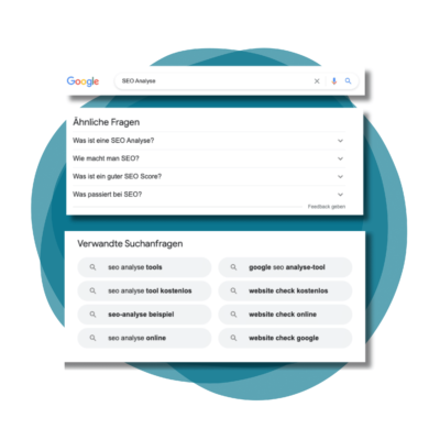 Beispiel einer SERP Analyse: Recherche aller relevanten Themen zu "SEO Analyse"